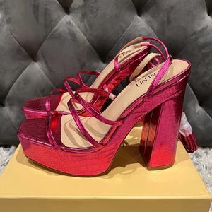 NEW Simmi London Metallic Pink Croc Lace-Up Heels Size 8